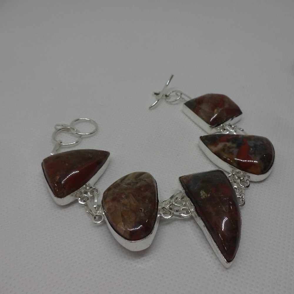 Natural "MEXICAN LAGUNA JASPER" Handmade Sterling Bracelet 8"  #550